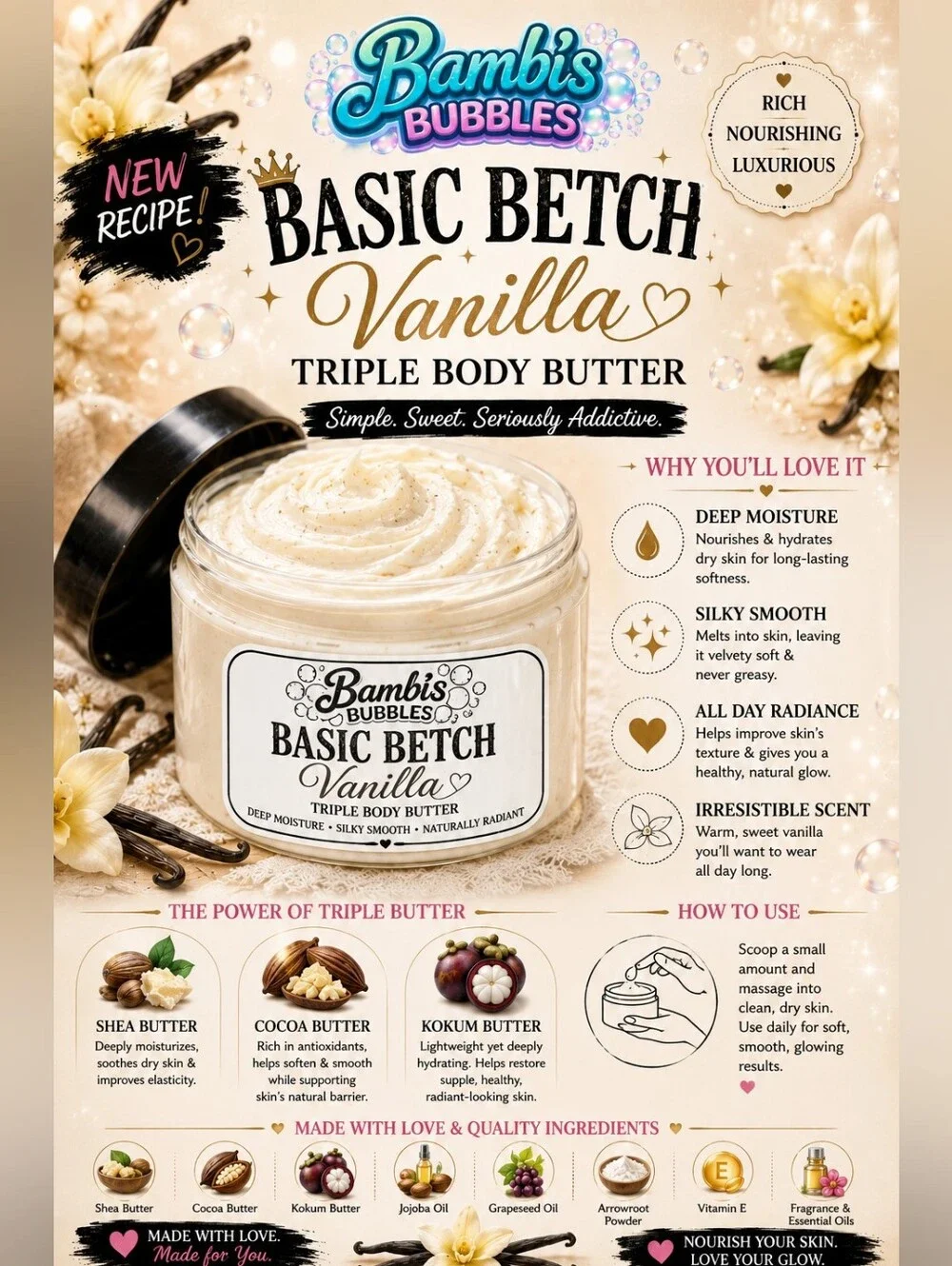 NEW! Recipe 4oz Summer Triple Body Butter Assorted Scents Available